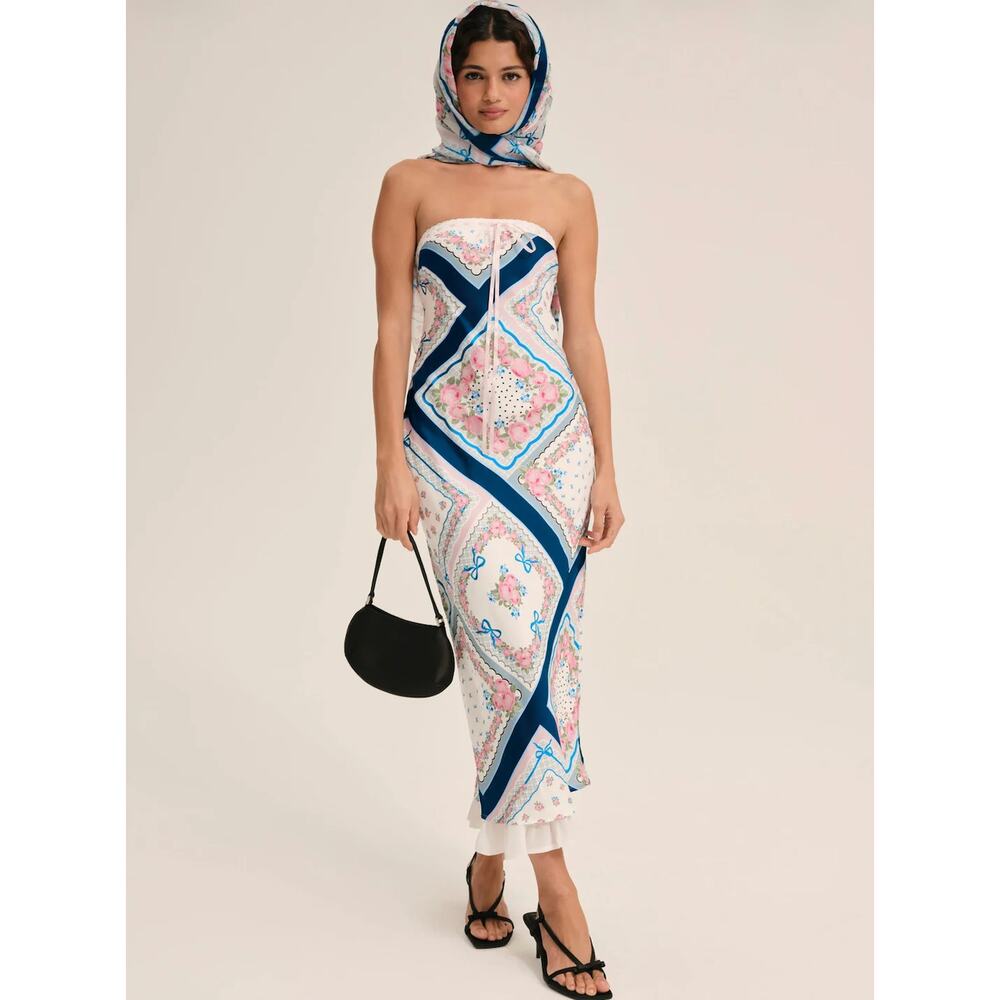 For Love & Lemons Daisy Mae Strapless Satin Midi Dress Size 1X, 2X NWT